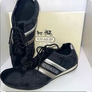 Coach Designer Jayme Signature Monogram Black Silver Sneaker Shoes Women 7.5